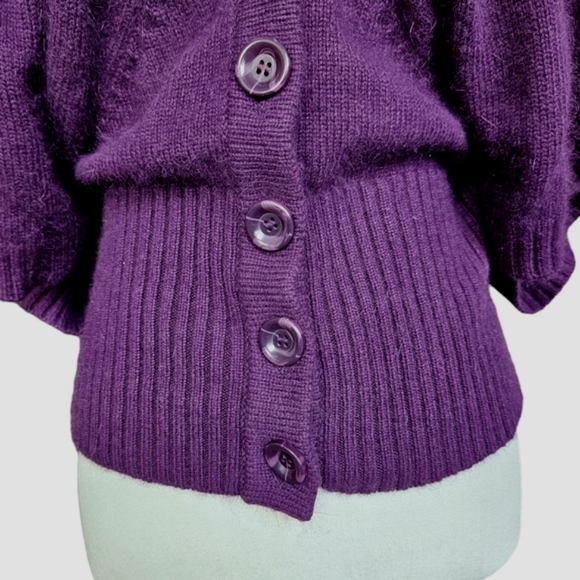 CYC purple sweater V-neck & back short butterfly sleeve ribbed wide waist size M - Picture 7 of 13